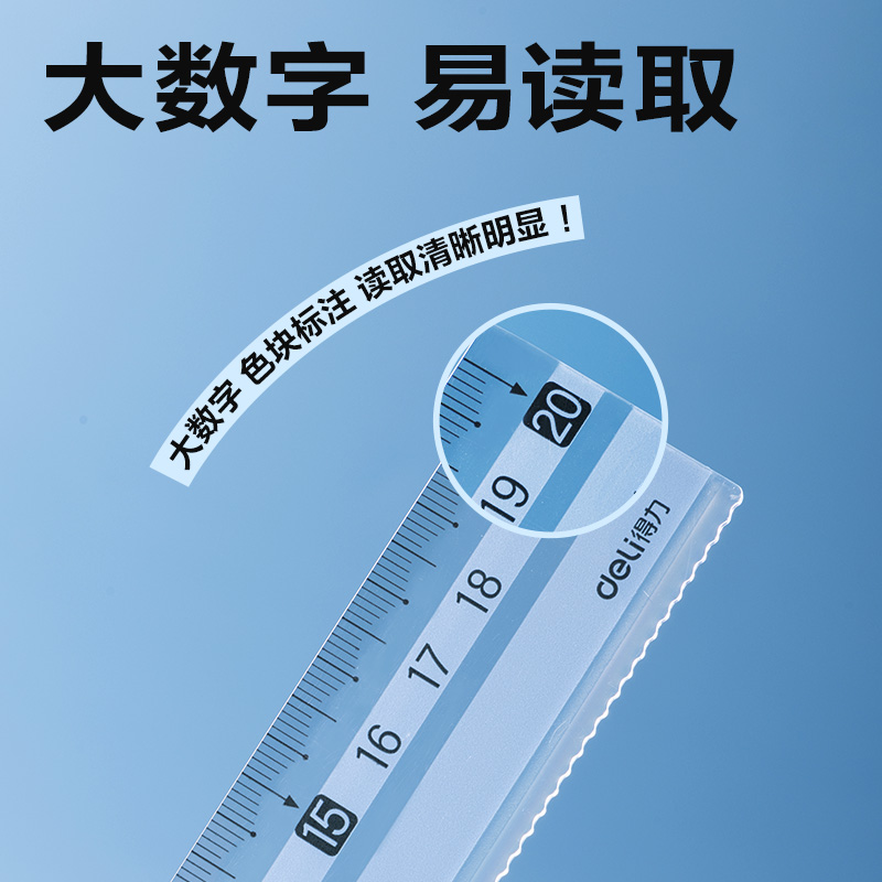 得力VC22防滑直尺20cm(藍)(把)