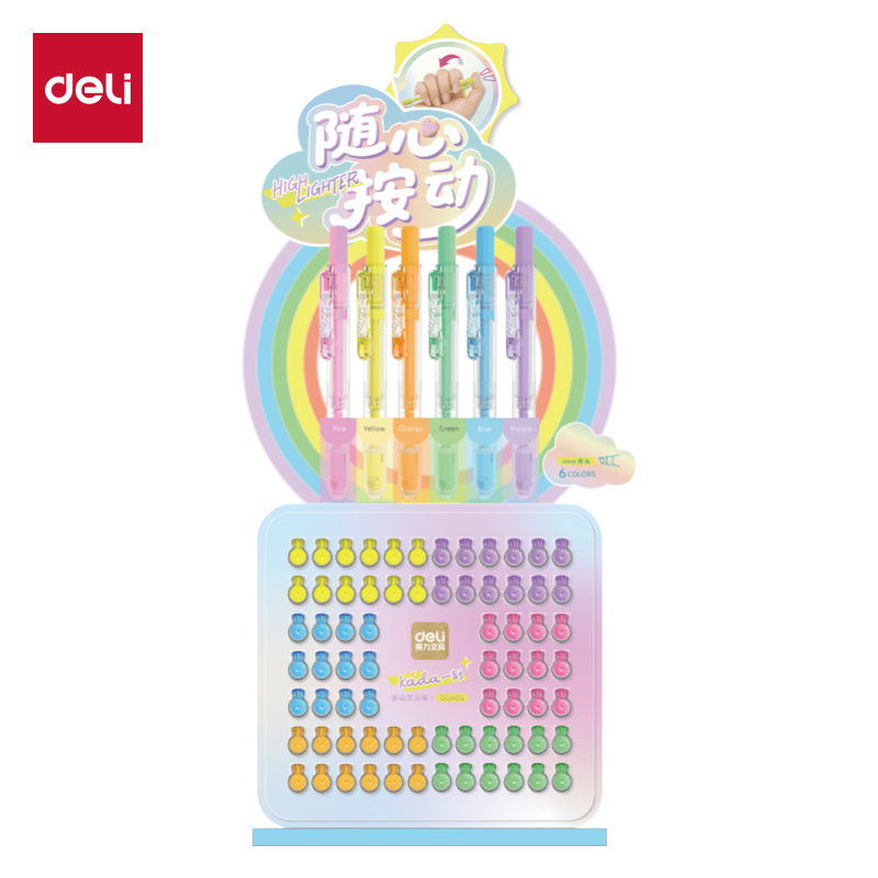 得力SG405按動熒光筆展架套裝(混)(96支/架)